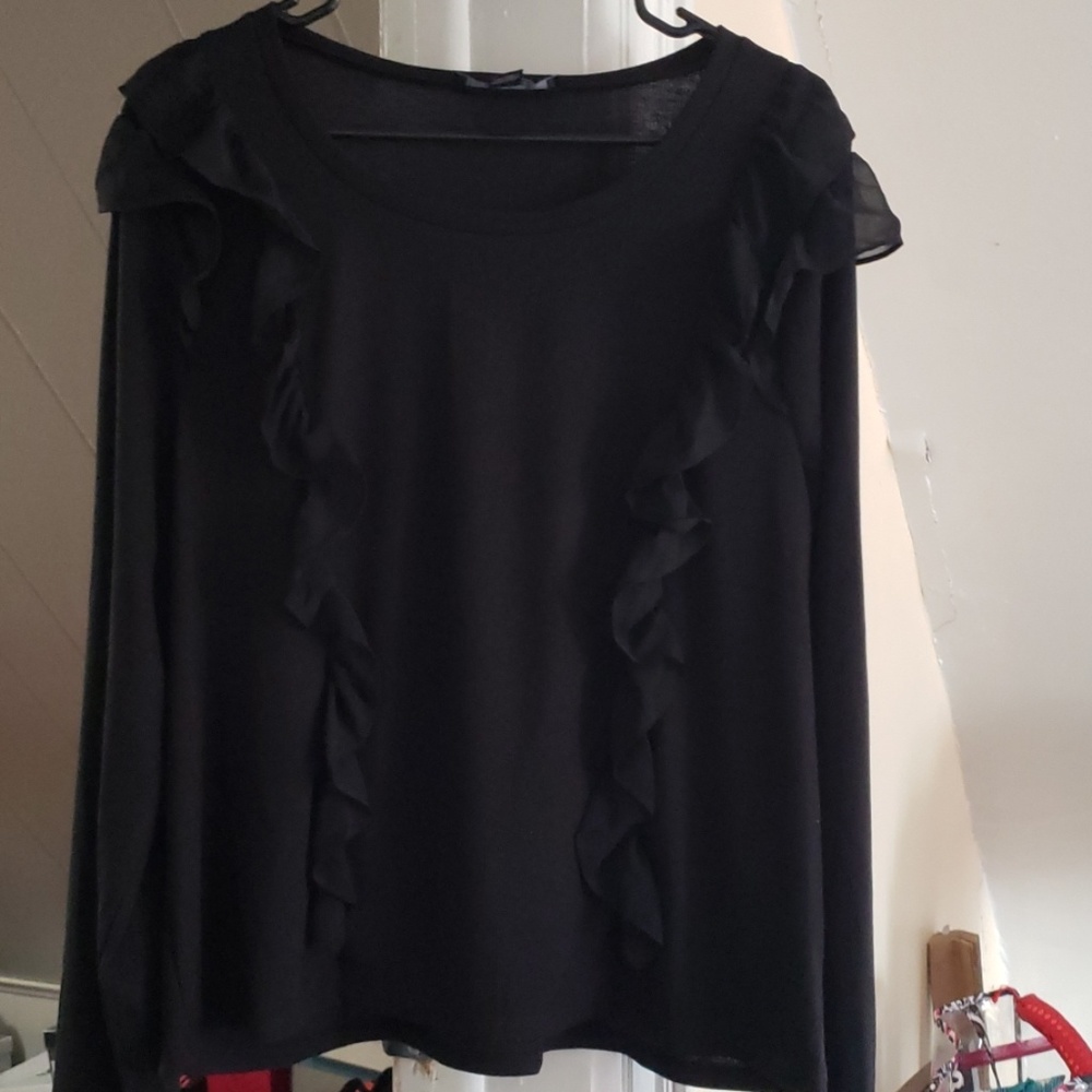 Chiffon/cotton ruffled sweatshirt